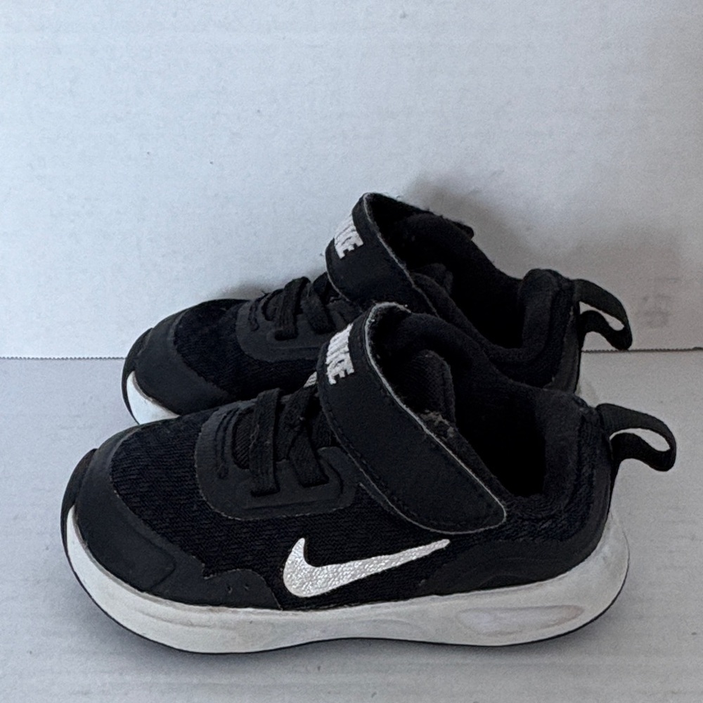 Nike Black Kids Velcro Sneakers with White Swoosh